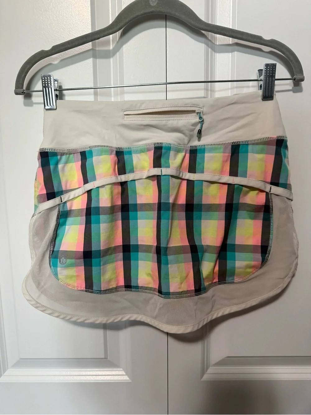 lululemon athletica Cream Skirt with Multicolor Plaid Panel